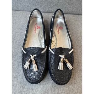 Marc Joseph New York Navy Pebbled Leather Hand Stitched Golf Moccasins  – Size 6